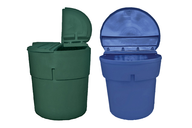 plastic trash barrels